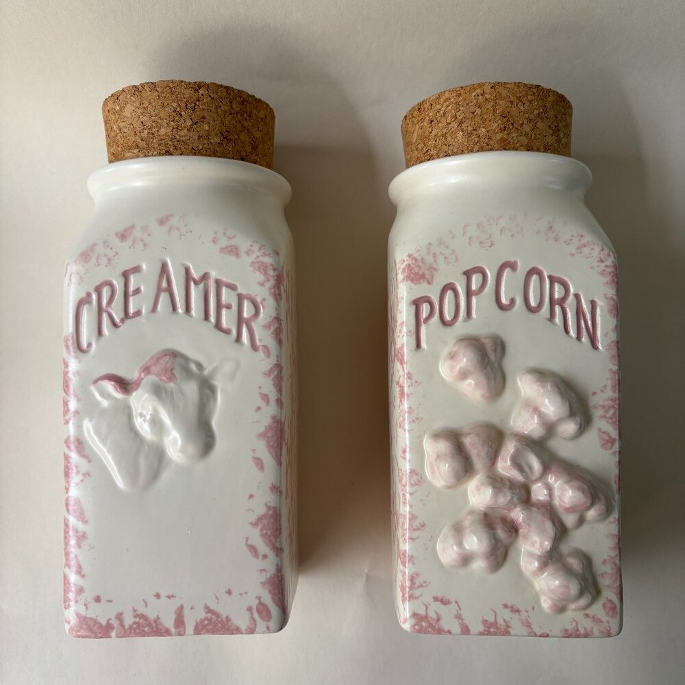 Handcrafted Pink Sponge Print Ceramic Decorative Storage Containers- Set of 2